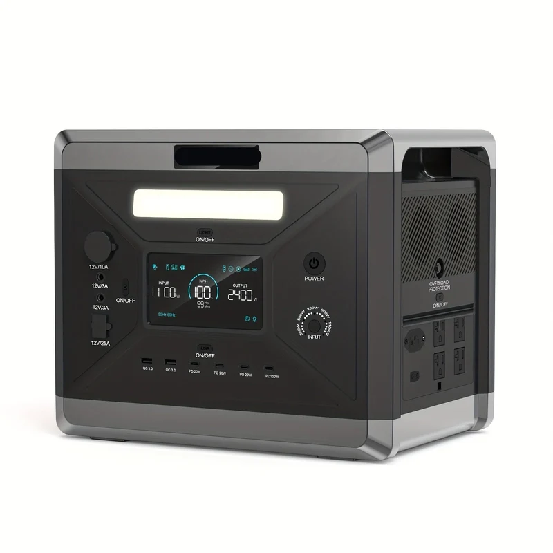 Draagbare Zonne-Generator – Power Station – Mobiele Stroomvoorziening – Zonne-Accu – Backup Batterij – 2400W Vermogen – 2160Wh Capaciteit