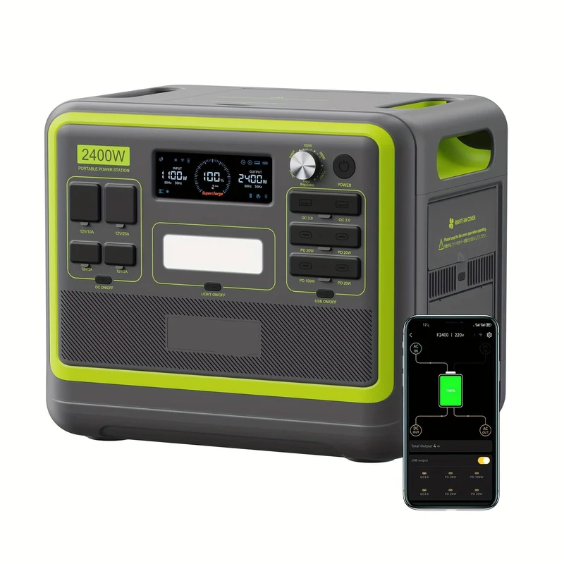 Zonne-Energiegenerator – Powerstation – Mobiele Stroomvoorziening – Draagbare Generator – LiFePO4 Batterij – 2400W AC Uitgangen – Snelladen