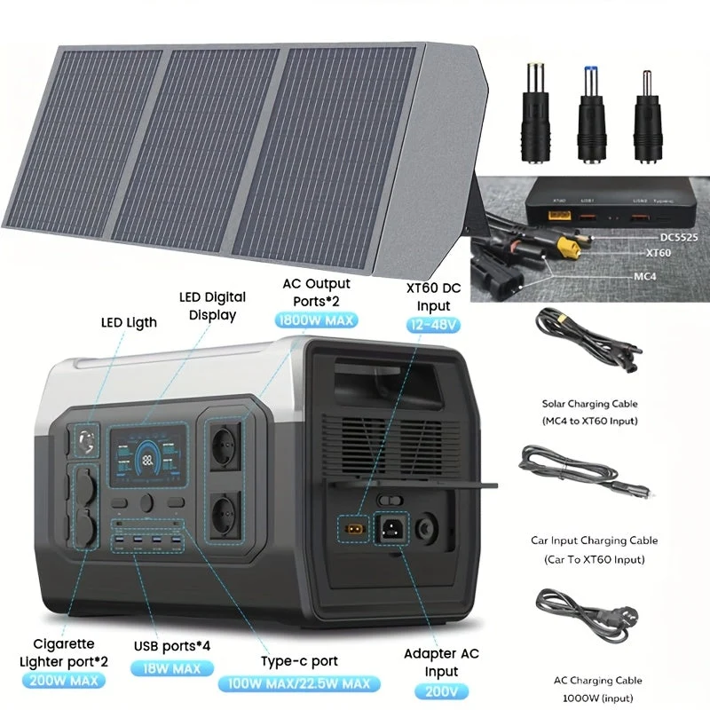 Draagbare Energiecentrale – Powerstation – Noodstroomgenerator – Zonne-accu – Mobiele Batterij – 1024Wh Capaciteit – 1800W Continu Vermogen