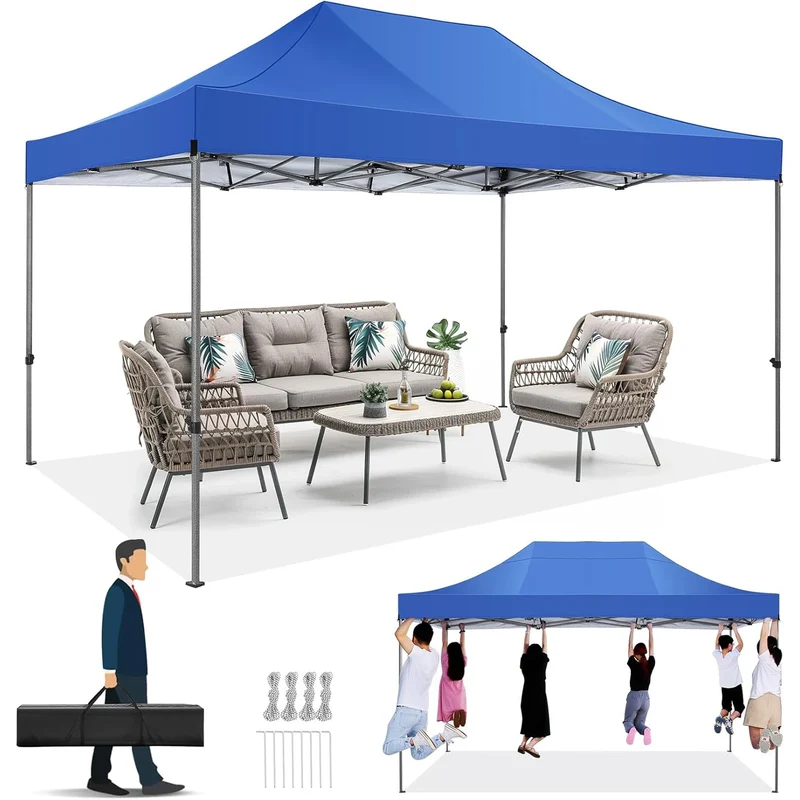 Tuinpaviljoen - Pop-Up Luifeltent – Overkapping – Tent – Luifel – Vouwtent – Waterdicht 420D Oxford – Verstelbare Hoogte 222-240cm - Blauw