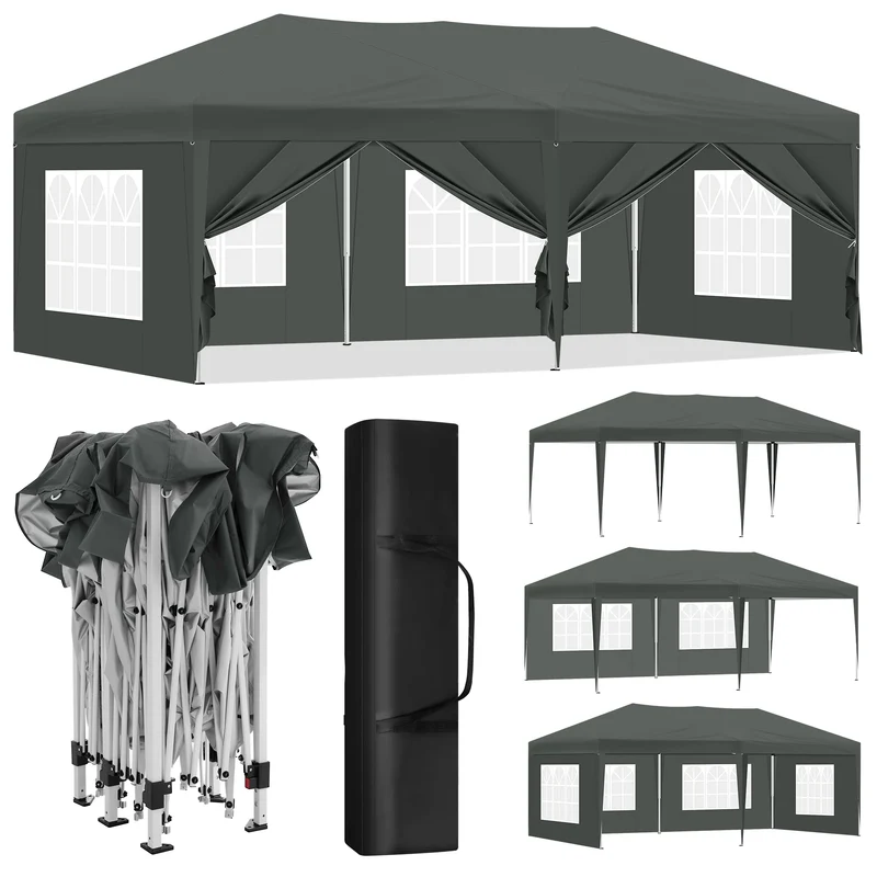 Tuinpaviljoen – Partytent – Tuitent – Overkapping – Waterdicht Oxford Doek – Pop-Up Systeem - 3x6 Meter – Antraciet