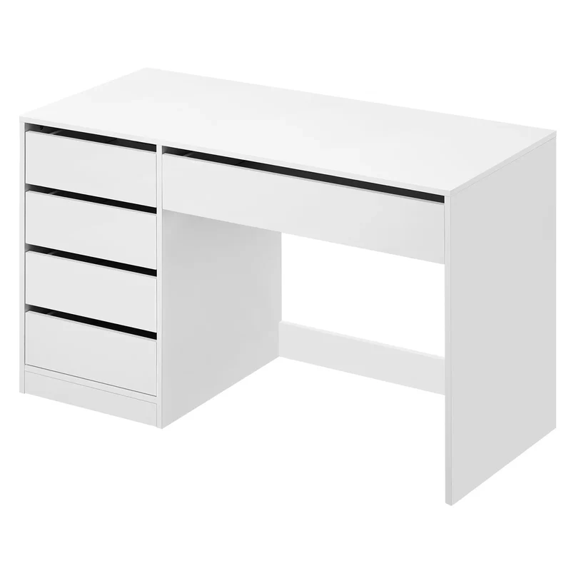 Computertafel - Bureau – Computerbureau – Studietafel – Make-Up Tafel – Hobbytafel – 5 Laden – Waterafstotend Hout - 120 x 55 x 75.4 cm - Wit