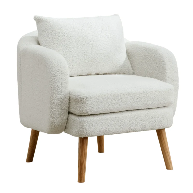 Relaxstoel – Lounge Stoel – Fauteuil – Zetel – Teddyfluweel – Ergonomische Rugsteun – Stevig Houten Frame - Wit