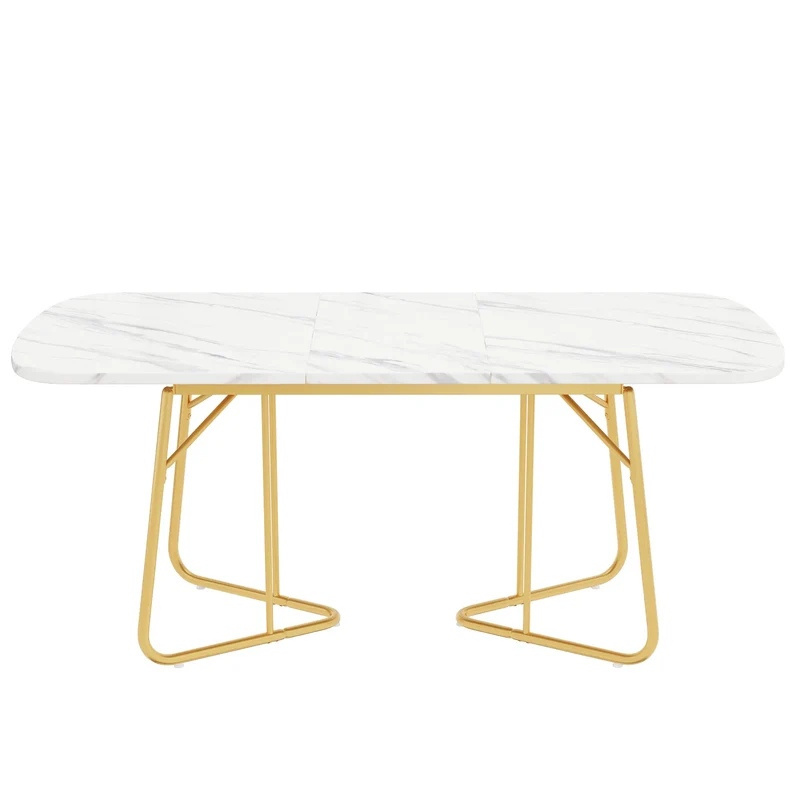 Eettafel – Uitbreidbare Tafel – Uitschuifbare Eettafel – Moderne Tafel – MDF Tafelblad – Marmerlook – Gouden Metalen Poten - 120-180 x 80 x 75 cm - Wit
