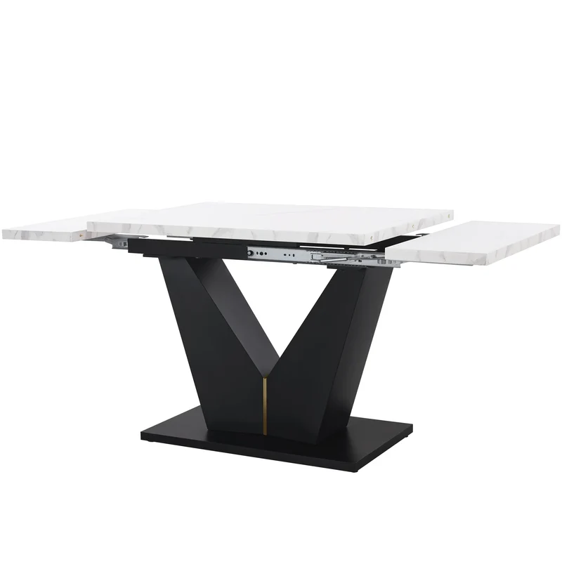 Uitschuifbare Eettafel – Verstelbare Tafel – Uitklapbare Tafel – Telescopische Eettafel – MDF Marmer Print – V-Vormige Poten – Draagvermogen 60 Kg - Olijf