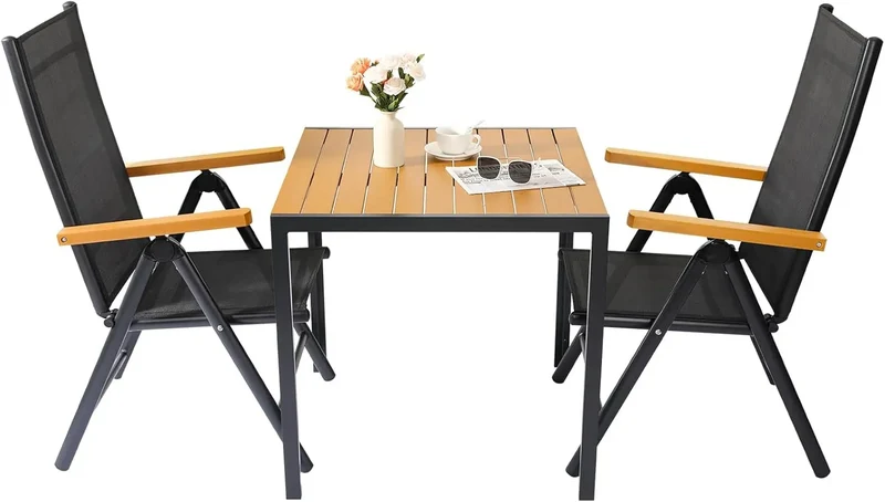 Tuinmeubelset – 3-Delige Tuinset – Patio Dinerset - Tuinmeubel – Balkonset – Terrasmeubilair – Aluminium Frame – 7-Standen Verstelbare Stoelen - Geel