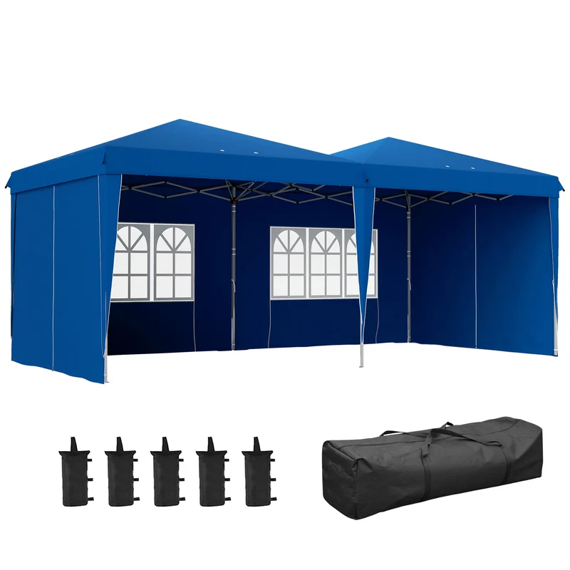 Tuinpaviljoen – Partytent – Tuitent – Vouwtent – Opvouwbare Tent – 3 x 6 Meter – Verstelbare Hoogte – Waterbestendig Frame - Blauw