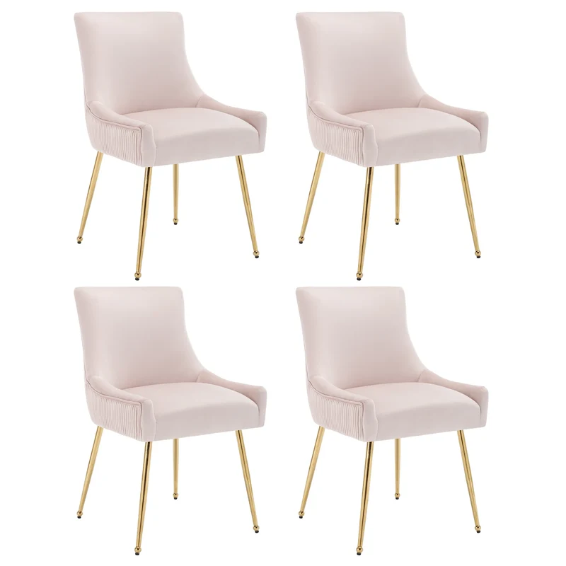 Eetkamerstoel – Stoel – Dining Chair – Velours Stoel – Set Van 4 - Gewatteerde Stoel – Metalen Pootjes – Ergonomisch Ontwerp - Roze