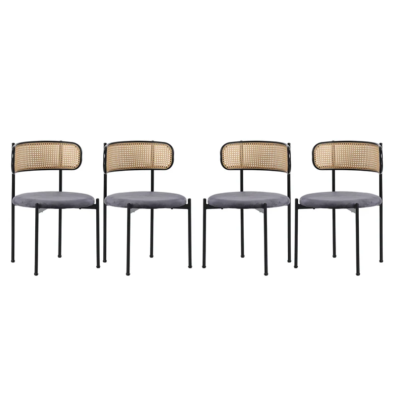 Eetkamerstoelen – Stoelen – Kuipstoelen – Dining Stoelen – Set van 4 - Velours Bekleding – Ergonomische Rugleuning - Grijs