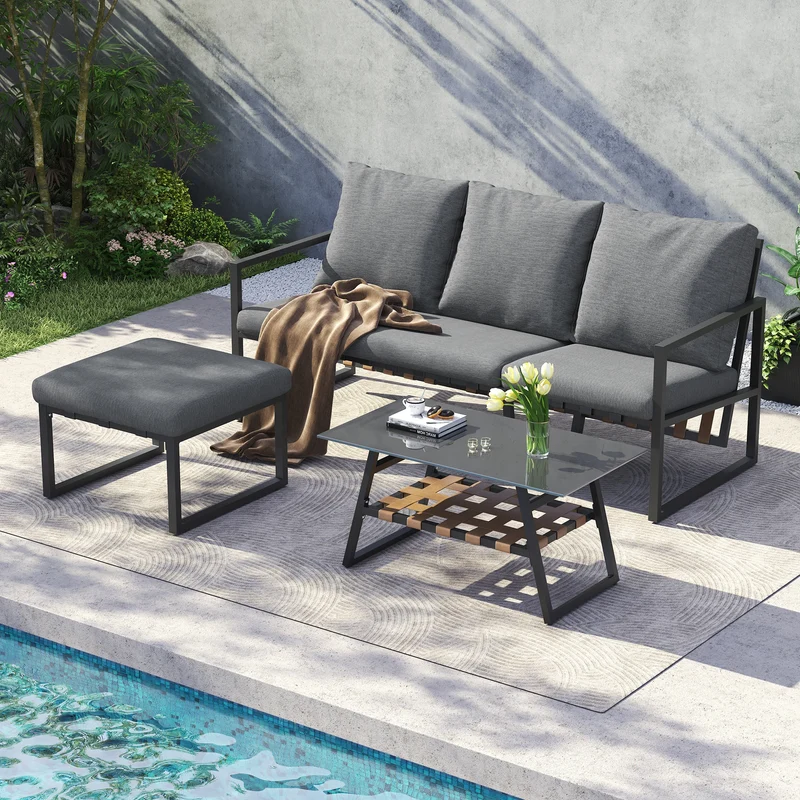 Loungeset Buiten – Hoekloungeset – Tuinmeubel – Balkonset – Terrasmeubel – Gegalvaniseerd Stalen Frame – Dikke Comfortabele Kussens