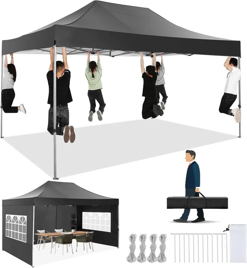 Partytent – Opvouwbare Tent – Marktstand Tent – Tuinent – Festivaltent – 3x4,5 Meter – 420D Oxford Doek – Waterdicht Met UV-Bescherming - Zwart
