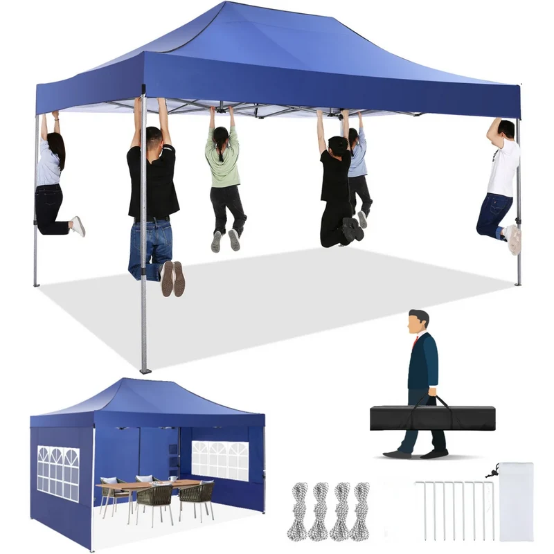 Partytent – Opvouwbare Tent – Marktstand Tent – Tuinent – Festivaltent – 3x4,5 Meter – 420D Oxford Doek – Waterdicht Met UV-Bescherming - Marineblauw