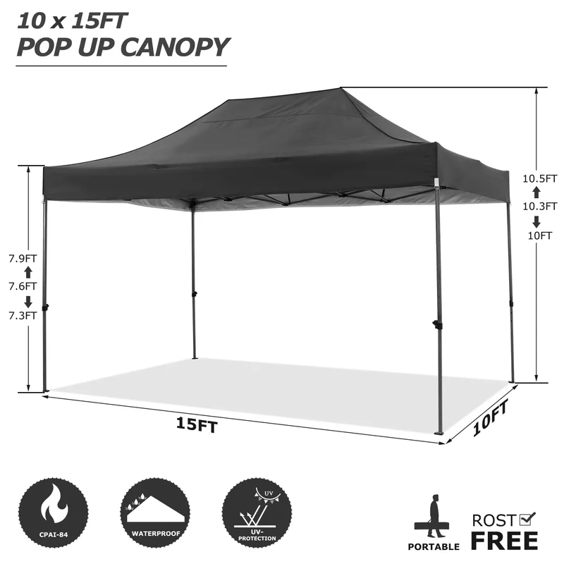 Partytent – Markttent – Tuinfeest Tent – Vouwtent – Inklapbare Tent – Waterdicht Oxford Doek – Verstelbaar Staal Frame - Zwart
