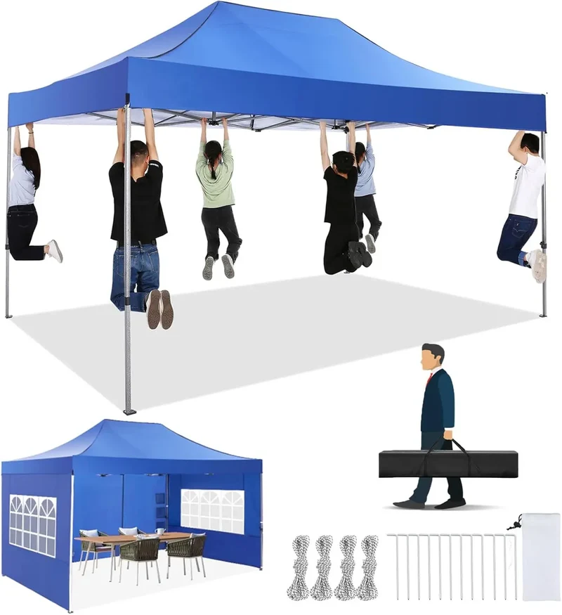 Partytent – Opvouwbare Tent – Marktstand Tent – Tuinent – Festivaltent – 3x4,5 Meter – 420D Oxford Doek – Waterdicht Met UV-Bescherming - Blauw