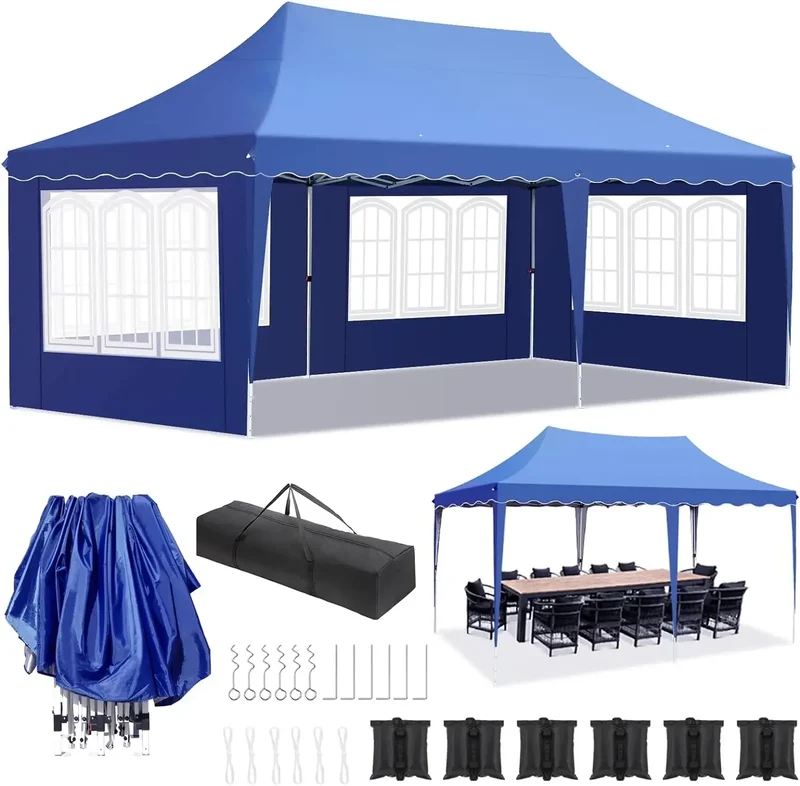 Pop-Up Gazebotent – Partytent – Tent – Opvouwbare Tent – Buiten Tenten – 3x6 Meter – Aluminium Frame - Blauw