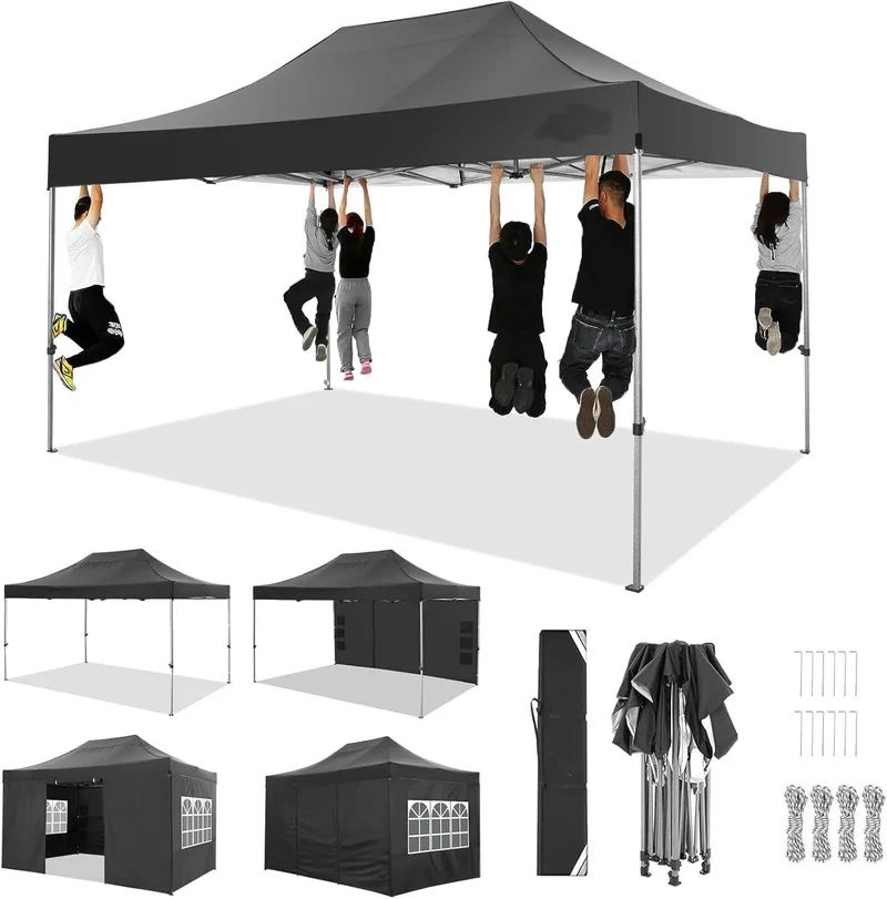 Partytent – Opvouwbare Tent – Tuinentent – Markttent – 3x4,5 Meter – Waterdicht 420D Oxford – Verstelbare Hoogte - Zwart