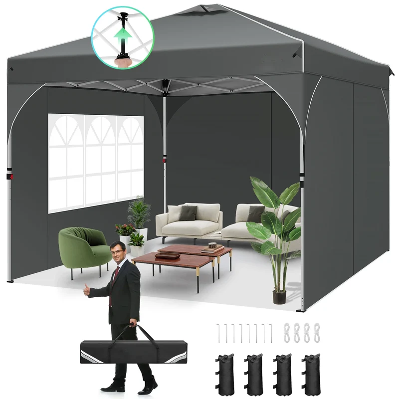 Pavilion 3x3m Waterproof Stable Winterproof Folding Gazebo Party Tent Garden Gazebo, 3 Side Panels, for Camping, Festivals