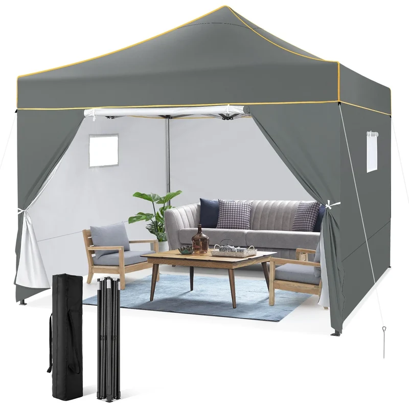 Partytent – Tuinkamer – Overkapping – Tent – Pop-Up Tent – Stevig Roestvrij Stalen Frame – Waterdicht Met UV-Bescherming - 3.3M - Grijs