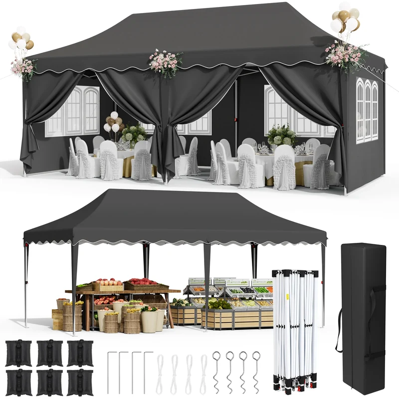 Tuinpaviljoen – Partytent – Pop-Up Tent – Inklapbare Tent – 3X6 Meter – Waterdicht 210D Oxford – UV-Bescherming Factor 50+ - Zwart