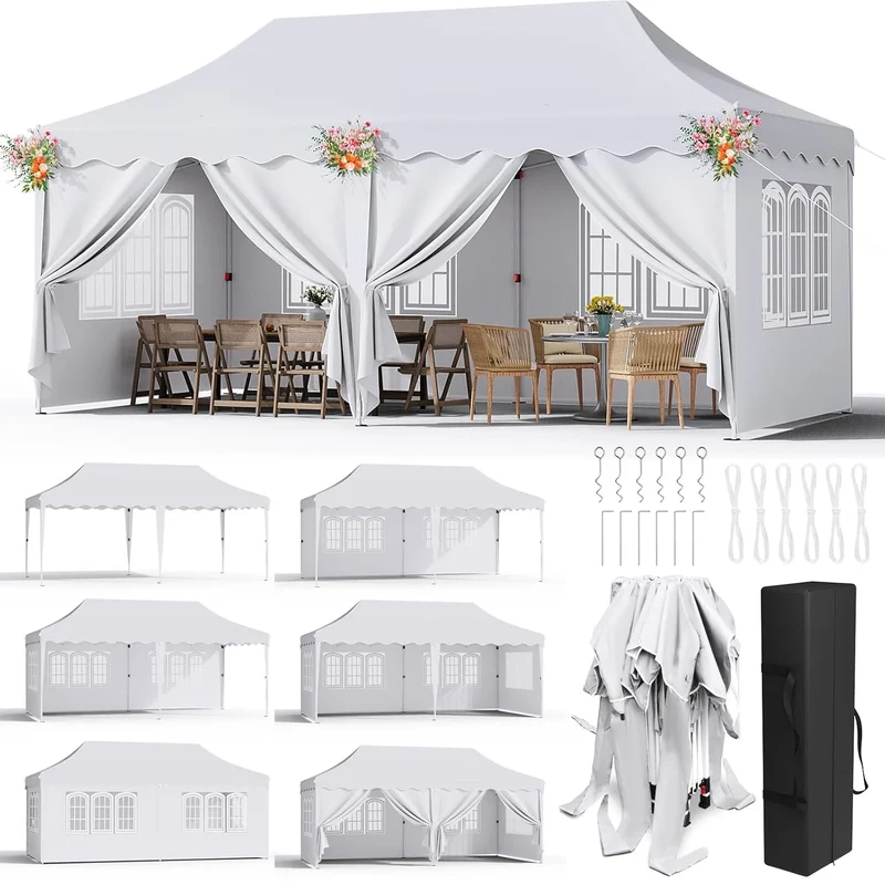 Tuinpaviljoen – Partytent – Pop-Up Tent – Inklapbare Tent – 3X6 Meter – Waterdicht 210D Oxford – UV-Bescherming Factor 50+ - Wit