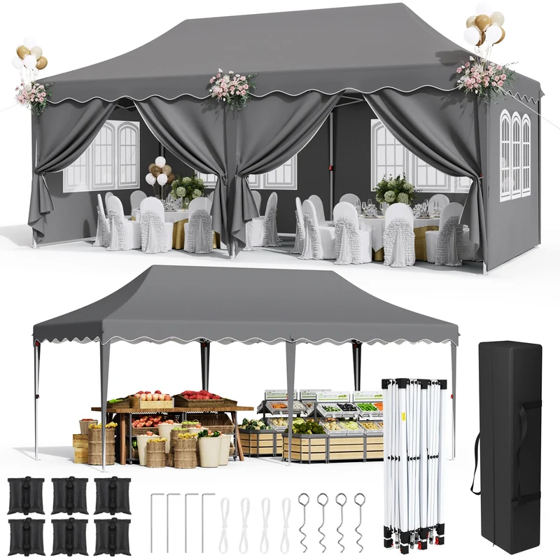 Tuinpaviljoen – Partytent – Pop-Up Tent – Inklapbare Tent – 3X6 Meter – Waterdicht 210D Oxford – UV-Bescherming Factor 50+ - Donkergrijs