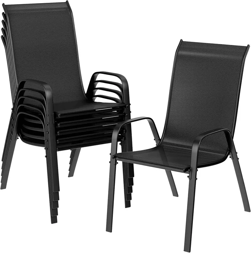 Tuinstoelen - Tuinstoel - Tuinmebeul - Set van 6 - Stoelen - Metalen - Stapelbare - Weerbestendige - Ademend Textileen - Geschikt voor Terras - Balkon - Comfortabel - Ademend - Draagvermogen 150 kg - Zwart