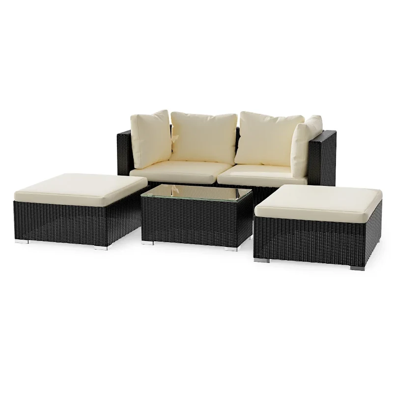 Tuinmeubelset – Loungeset – Rattan Set – Tuinbank – Weerbestendig – 6 Cm Kussens – Gehard Glas