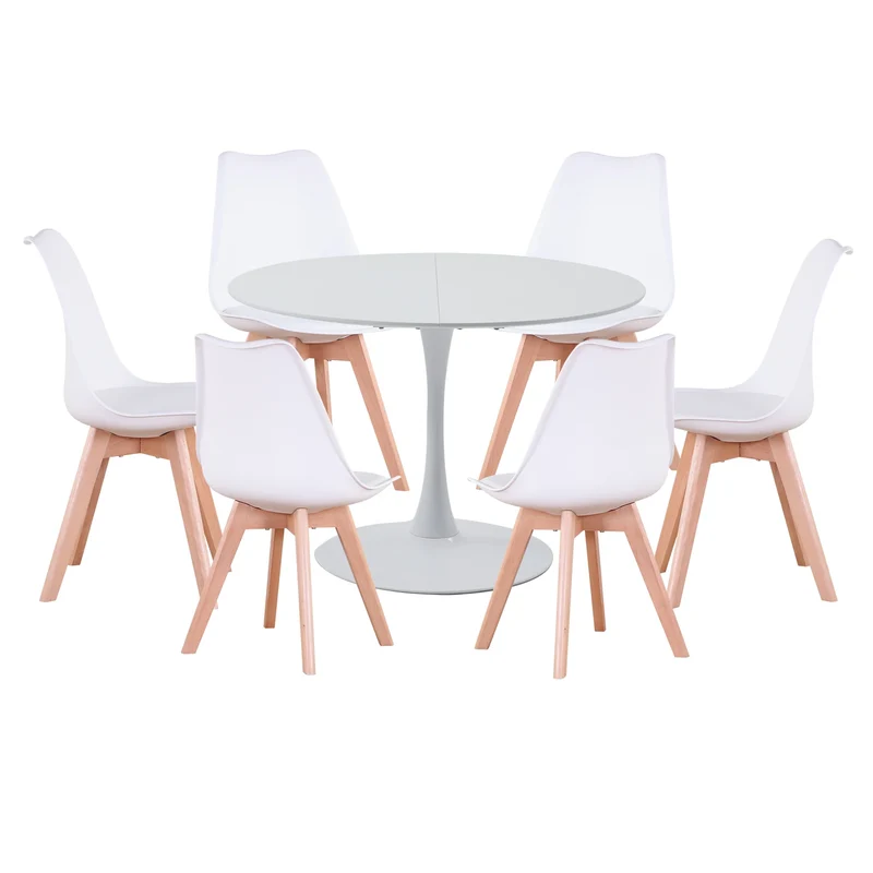 Ronde Eettafel Met Stoelen – Eettafelset – Eetkamerset – Eetkamermeubels – Scandinavisch Design – 110 Cm Diameter – PU-Leren Stoelen