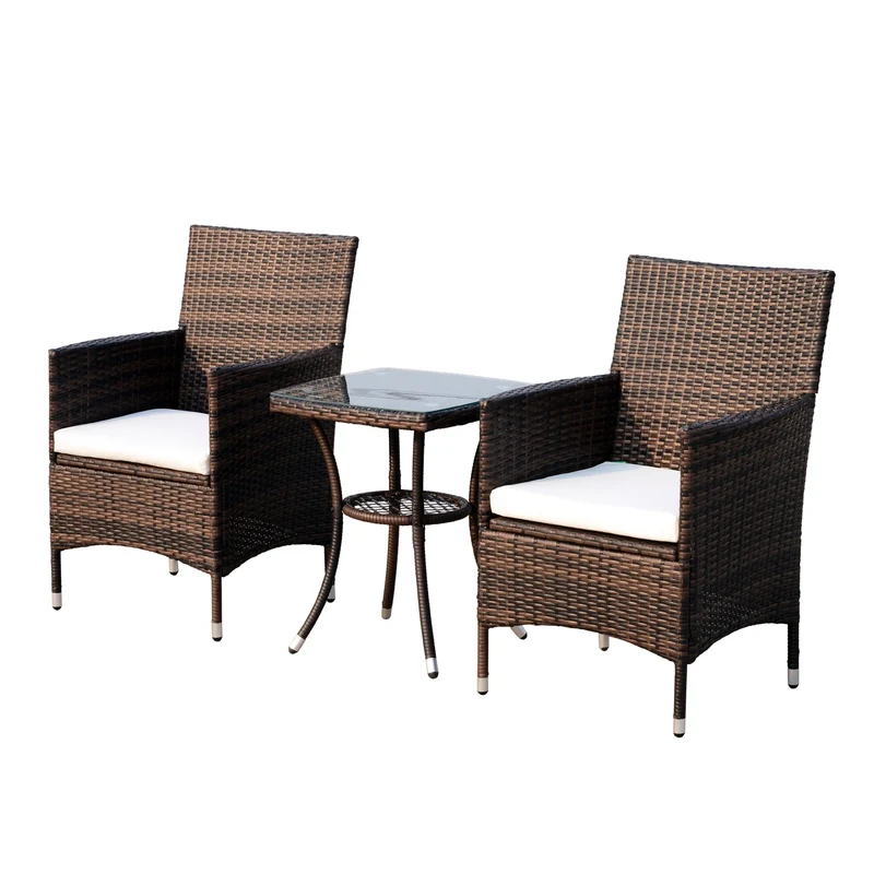 Tuinset – Balkonset – Terrasmeubilair – Tuinmeubelen – Compact – Weerbestendig Poly Rattan – Gehard Glas Tafelblad