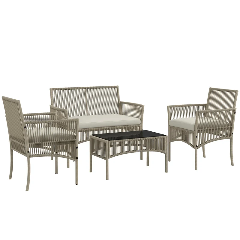 Tuinset – Loungeset – Buitenmeubel – Tuinmeubel – 4-Delig – Staal En PE-Rattan – UV-Bestendige Kussens