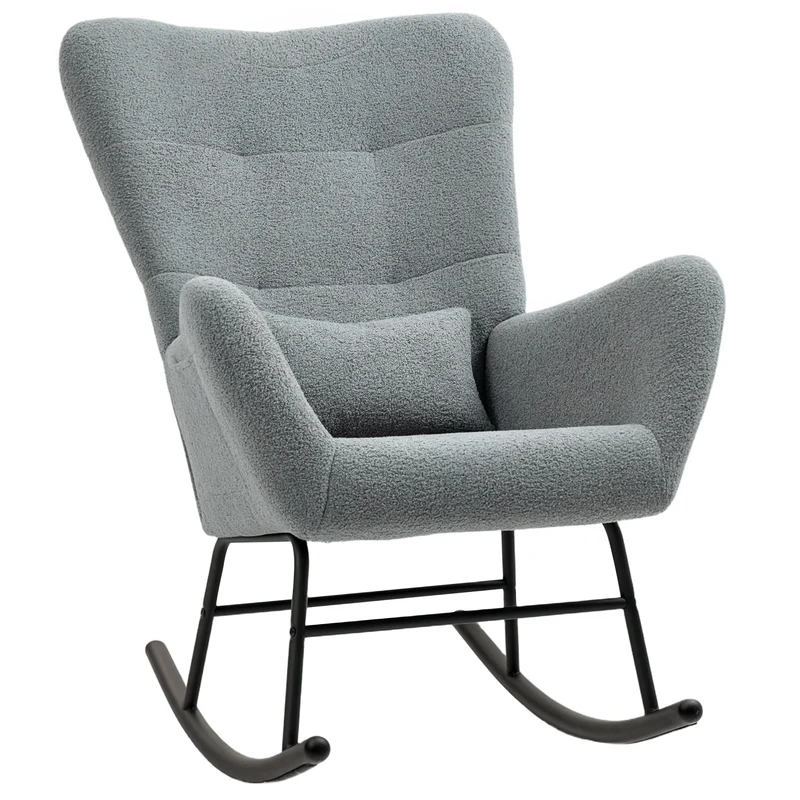 Schommelstoel – Schommelstoel Met Zijzak – Relaxfauteuil – Draaistoel – Teddystof – Metalen Frame – Antislip Viltstrippen