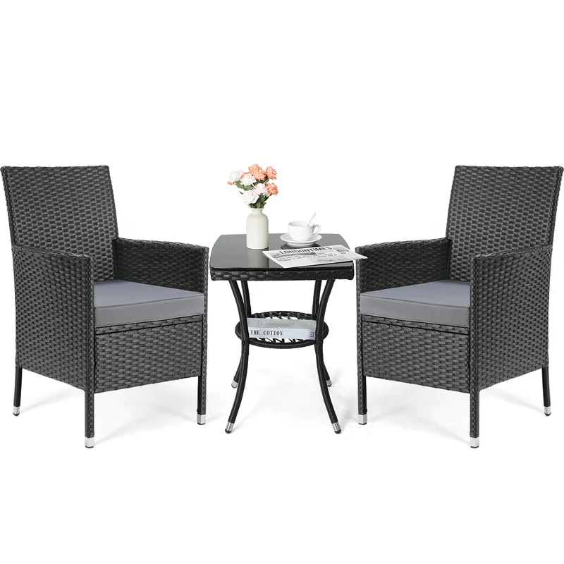 Wicker Loungeset – Loungeset Buiten – Tuinmeubel Set – Balkonset – 3-Delig – Hoogwaardig PE-Rattan – Comfortabele Kussens