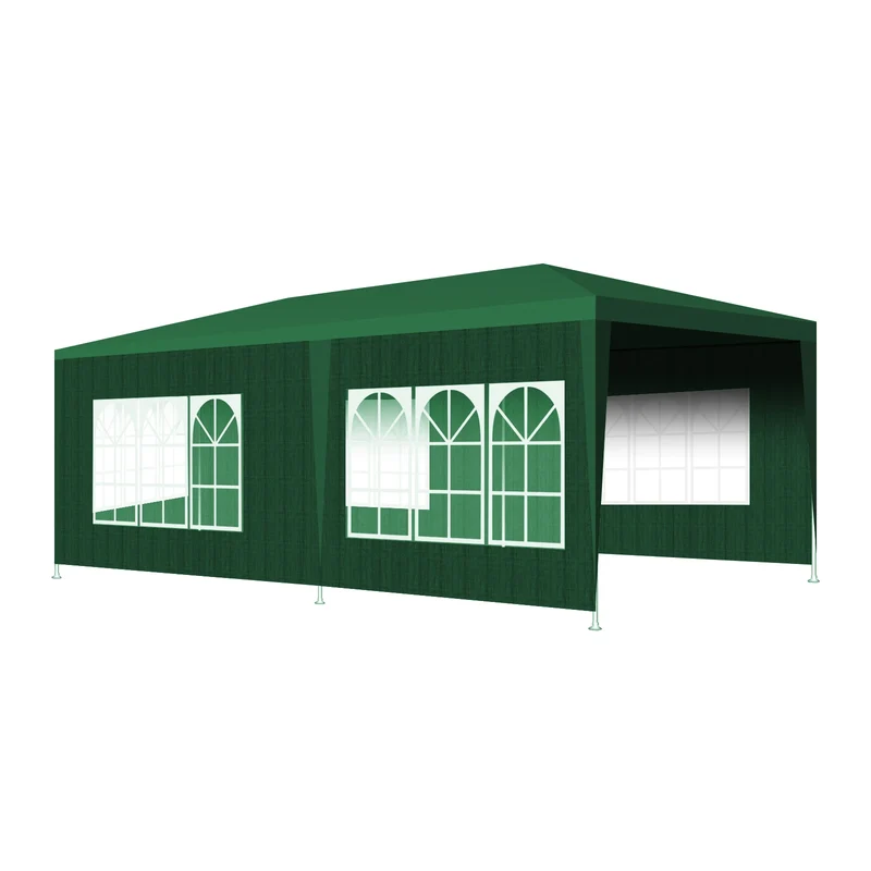 Tuinpaviljoen – Partytent – Tuinpartytent – Tent – Buitentent – Paviljoen – met 6 Verplaatsbare Zijwanden - Waterdicht 210D Oxford Polyester – Stalen Frame Met Roestwerende Coating - 3x6 m - Groen