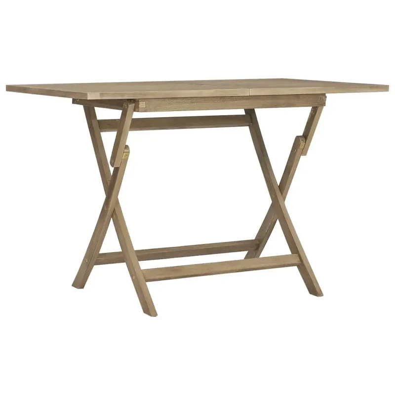 Tuintafel – Opvouwbare Tafel – Buiten Tafel – Balkon Tafel – Massief Teakhout – Weerbestendig – Parasolgat - 120 x 70 x 75cm - Natuurlijk Grijs