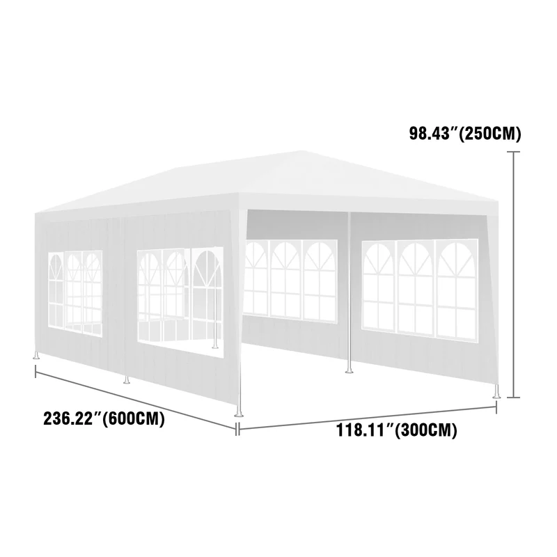 Tuinpaviljoen – Partytent – Tuinpartytent – Tent – Buitentent – Paviljoen – met 6 Verplaatsbare Zijwanden - Waterdicht 210D Oxford Polyester – Stalen Frame Met Roestwerende Coating - 3x6 m - Wit