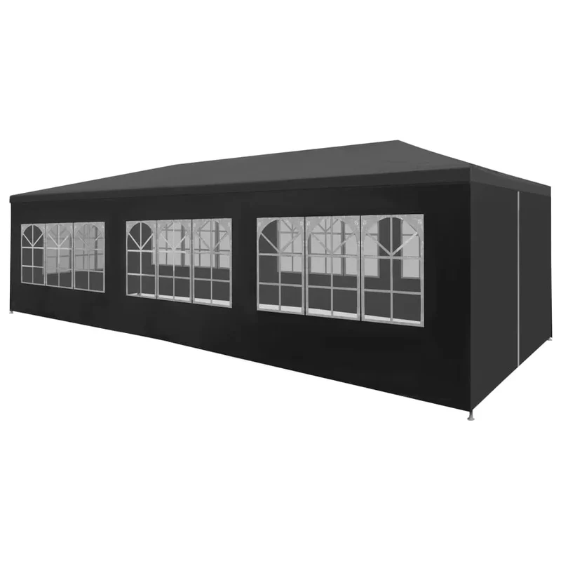 Partytent – Tuinpaviljoen – Ruime Ontvangsttent – Tuinkamer – Evenemententent – Polyester Tent – 3 x 9 m – Roestvrij Stalen Frame - Zwart