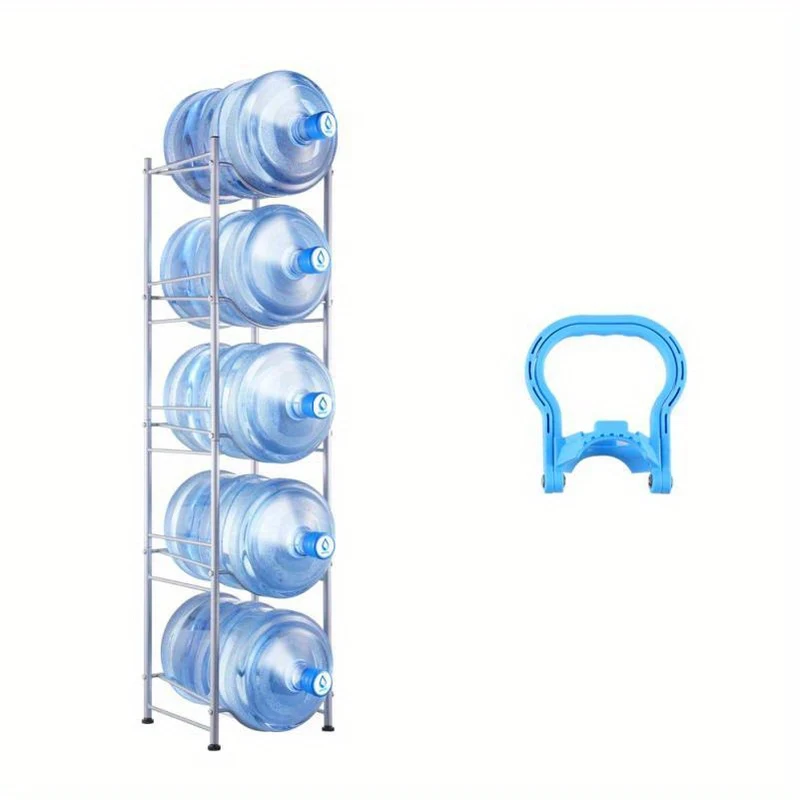 Waterfleshouder – Flessenrek – Drinkflessen Organizer – Flessenopberger – Vijfdelig – Stevige Zilveren Constructie – Duurzaam En Praktisch