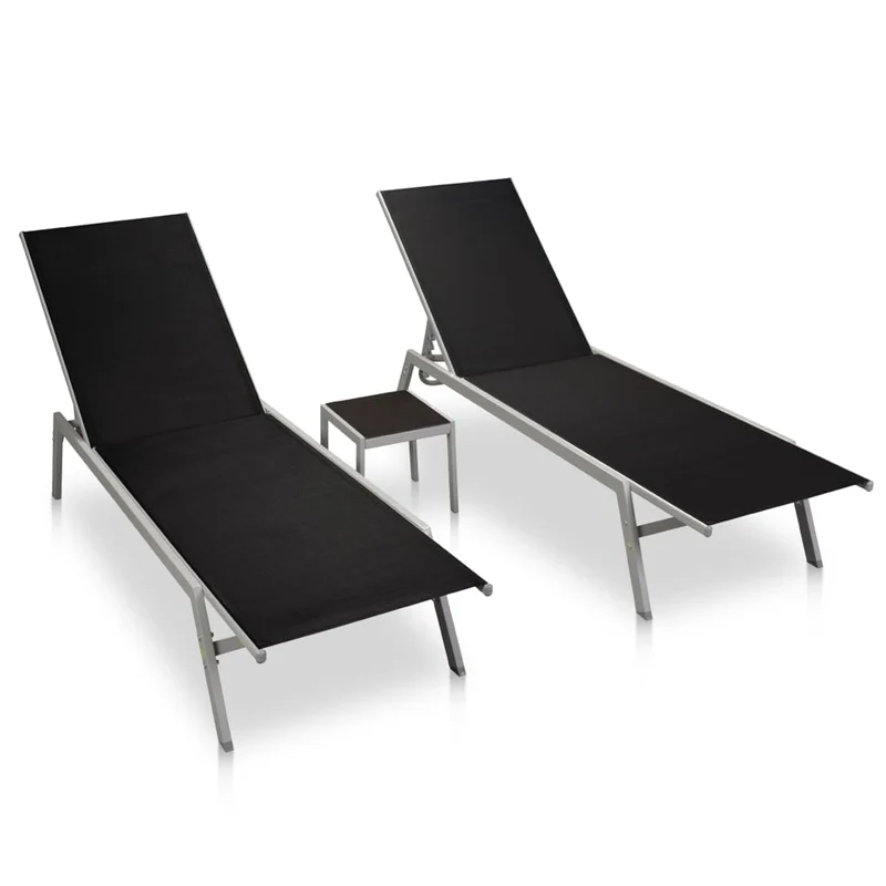 2-Persoons Lounge Set – Luxe Loungeset – Tuinset – Ligbedden – Bijzettafel – Stevig Stalen Frame – Ademend Textiel