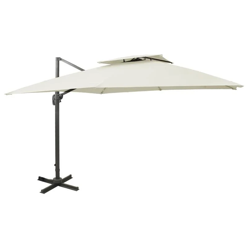 Dubbele Dak Parasol – Tuinparasol – Zandkleurige Parasol – Buitenparasol – Aluminium Frame – 300x300 Cm – Draaibaar En Kantelbaar