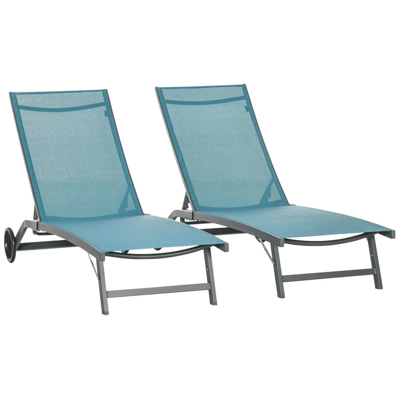 Ligbedden – Tuinligbedden – Verstelbare Ligstoelen – Buitenligbedden – Aluminium Frame – Ademend Mesh – Wieltjes - Blauw