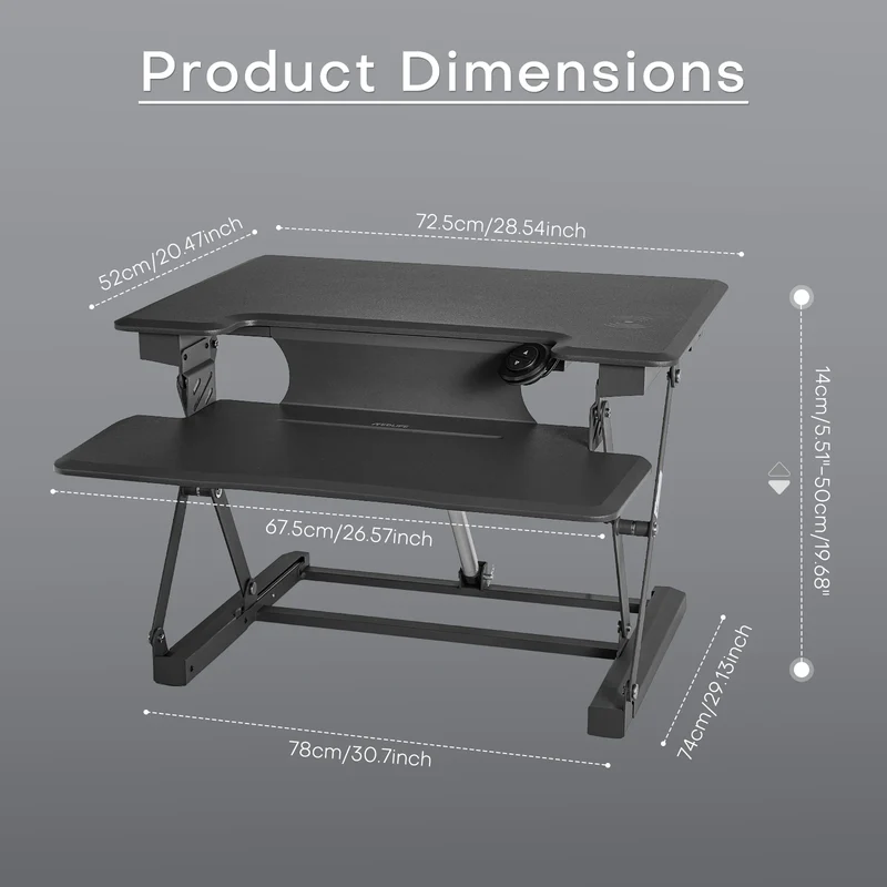 Zit-Sta Bureauverhoger – Zit-Sta Converter – Verstelbaar Bureau – Ergonomisch Bureau – Motorisch Verstelbaar – 28 Inch Werkblad – Maximaal 136 Kg Draagkracht