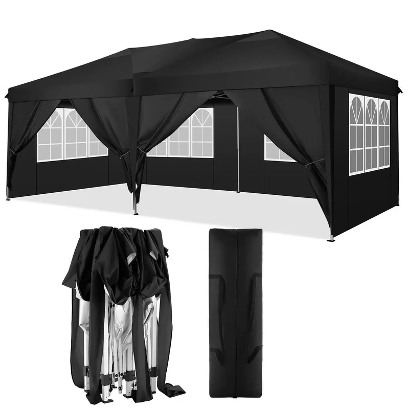 3x6 Meter Vouwtent – Partytent – Marktkraam – Overkapping – Tuintent – Roestbestendig Stalen Frame – Waterdichte 210D Oxford Stof - Zwart