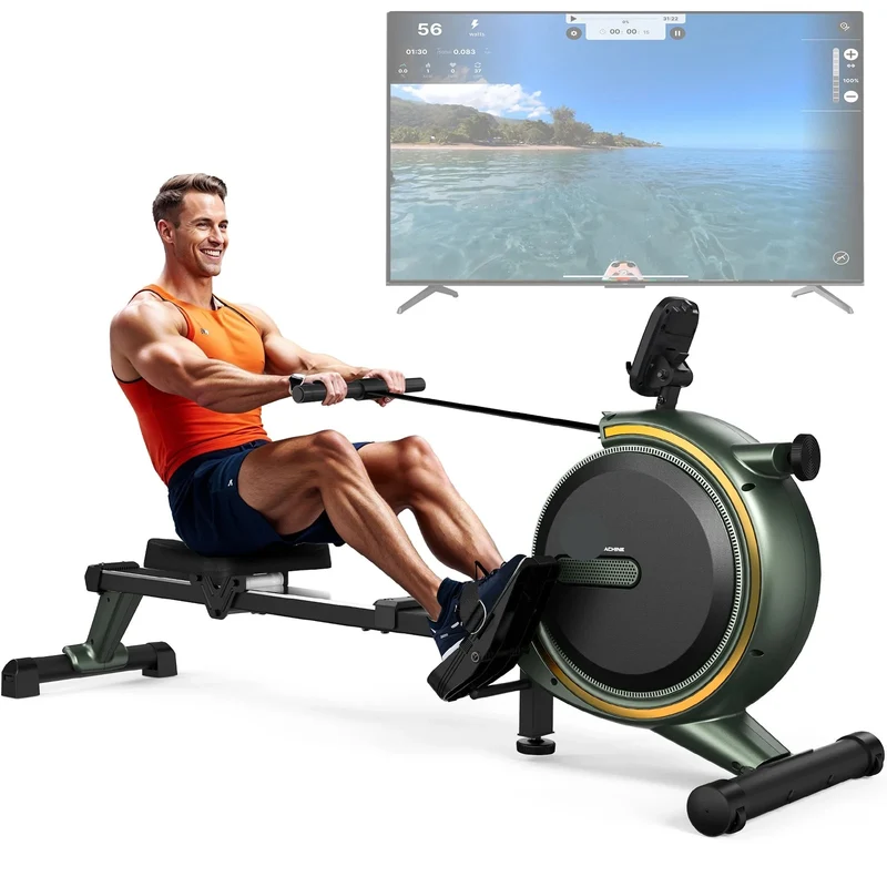 Roeitrainer – Roeimachine – Fitnessapparaat – Home Trainer – Cardio Trainer – 16 Niveaus Magnetische Weerstand – Ondersteunt Tot 150 Kg - Groen