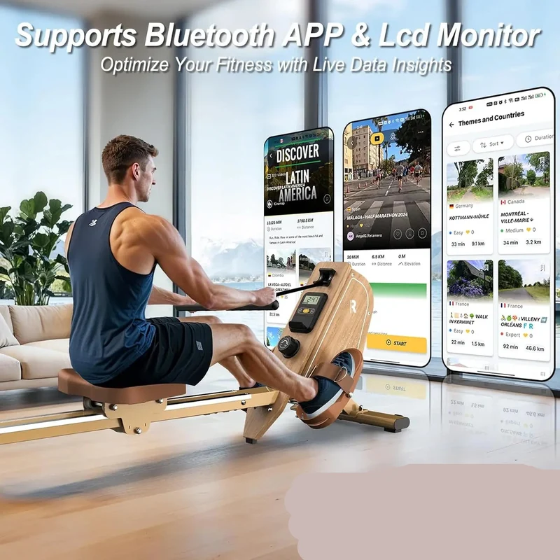 Roeitrainer – Magnetische Roeimachine – Fitnessapparaat – Thuisfitness – Workout – 16 Weerstandsniveaus – Bluetooth Met LCD-scherm - Lichtgeel