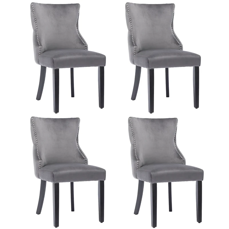 Eetkamerstoel – Stoel – Set van 4 - Dinerstoel – Zithoekstoel – Fluwelen Bekleding – Metalen Frame – Draagvermogen 150 Kg - Grijs
