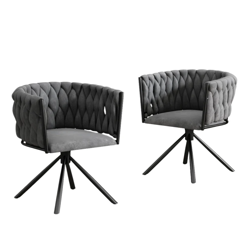 Eetkamerstoel – Set van 2 - Draaistoel – Velvet Stoel – Comfortabele Stoel – Ergonomisch Design – 360° Draaifunctie – Metalen Poten - Grijs