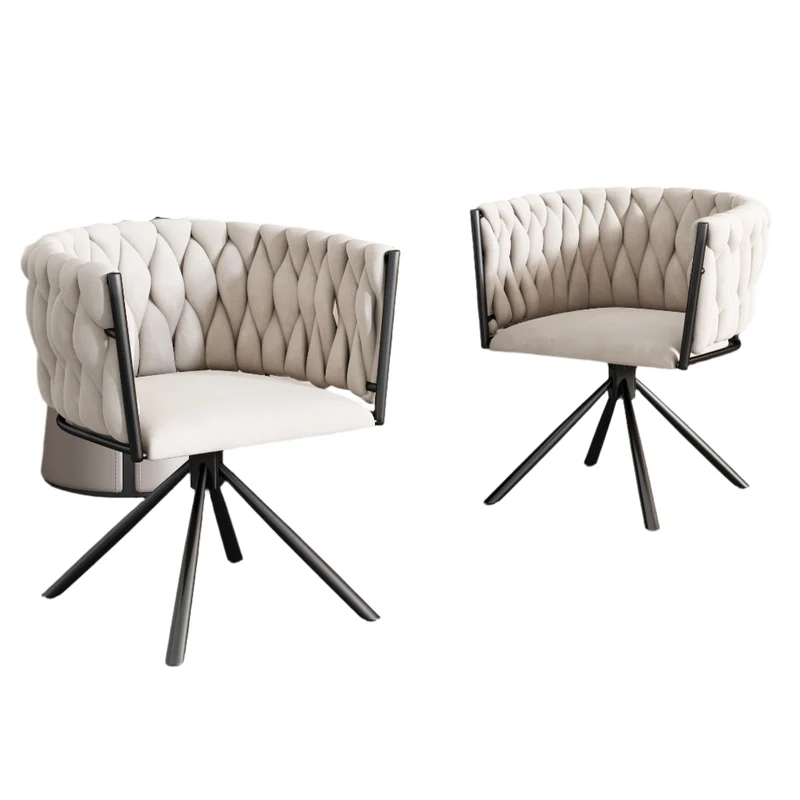 Eetkamerstoel – Set van 2 - Draaistoel – Velvet Stoel – Comfortabele Stoel – Ergonomisch Design – 360° Draaifunctie – Metalen Poten - Beige