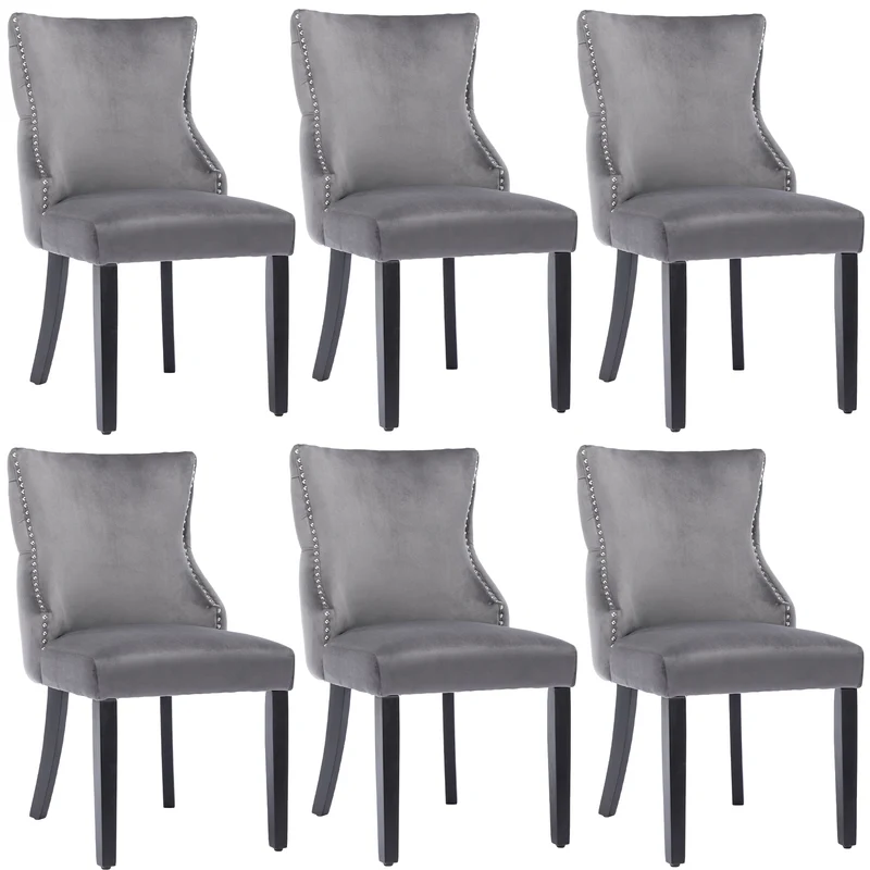 Eetkamerstoel – Stoel – Set van 6 - Dinerstoel – Zithoekstoel – Fluwelen Bekleding – Metalen Frame – Draagvermogen 150 Kg - Grijs