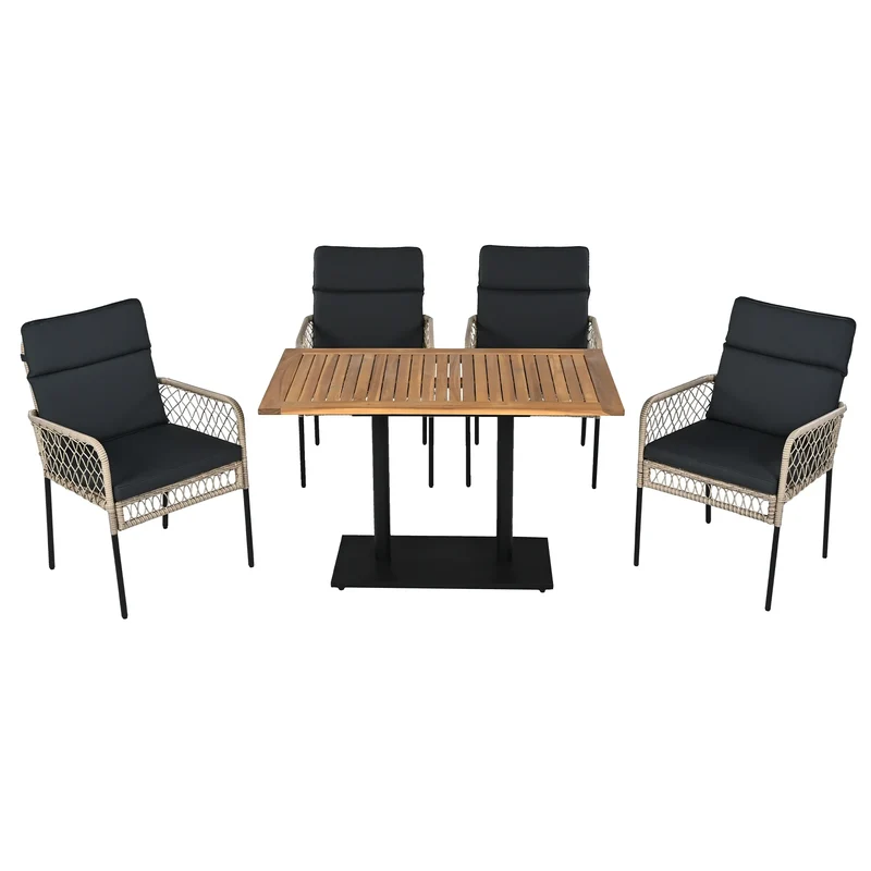 Tuinmeubelset - 5-Delige Eettafelset – Tuinset – Balkonset – Terrasmeubilair – Buitentafel – Acaciahout – Polyrattan Stoelen - Donkergrijs