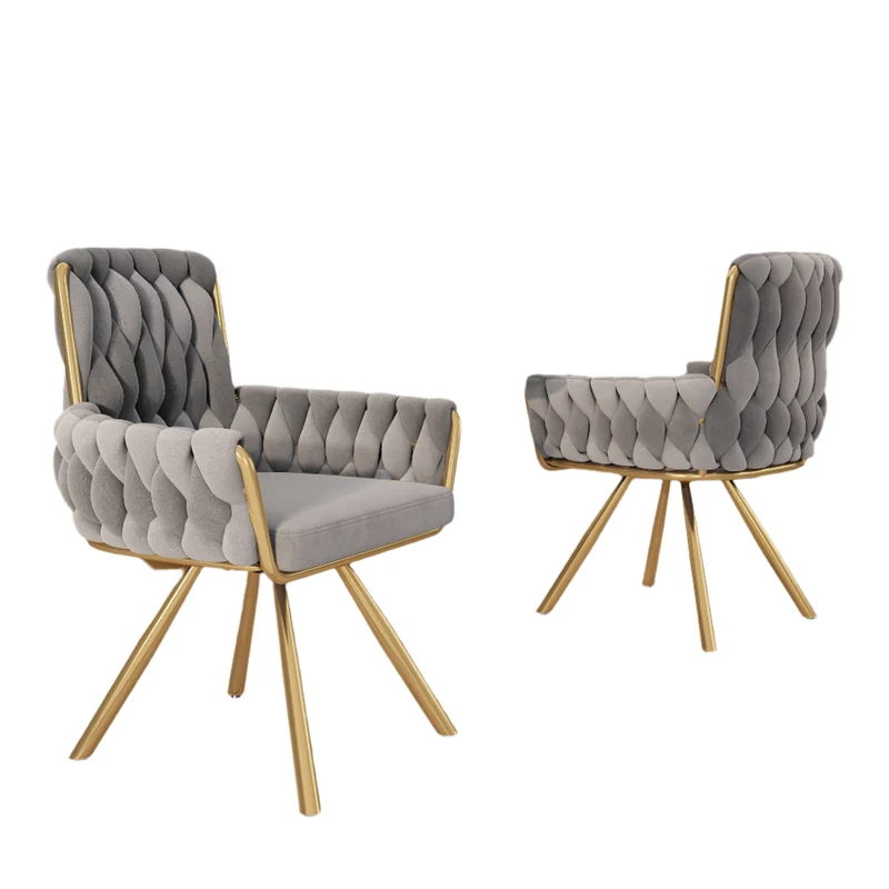 Draaibare Eetkamerstoelen – Set van 2 - Velours Stoelen – Comfortabele Stoelen – Luxe Fauteuils – 360° Draaibaar – Metalen Frame - Grijs
